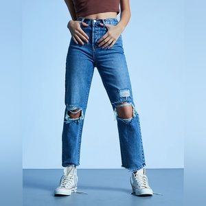 PacSun Medium Blue Distressed High Waisted Straight Leg Jeans